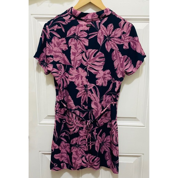 RVCA‎ Women's Floral Print Short Sleeve Mini Dress Tropical Pink Navy Blue - Picture 4 of 4
